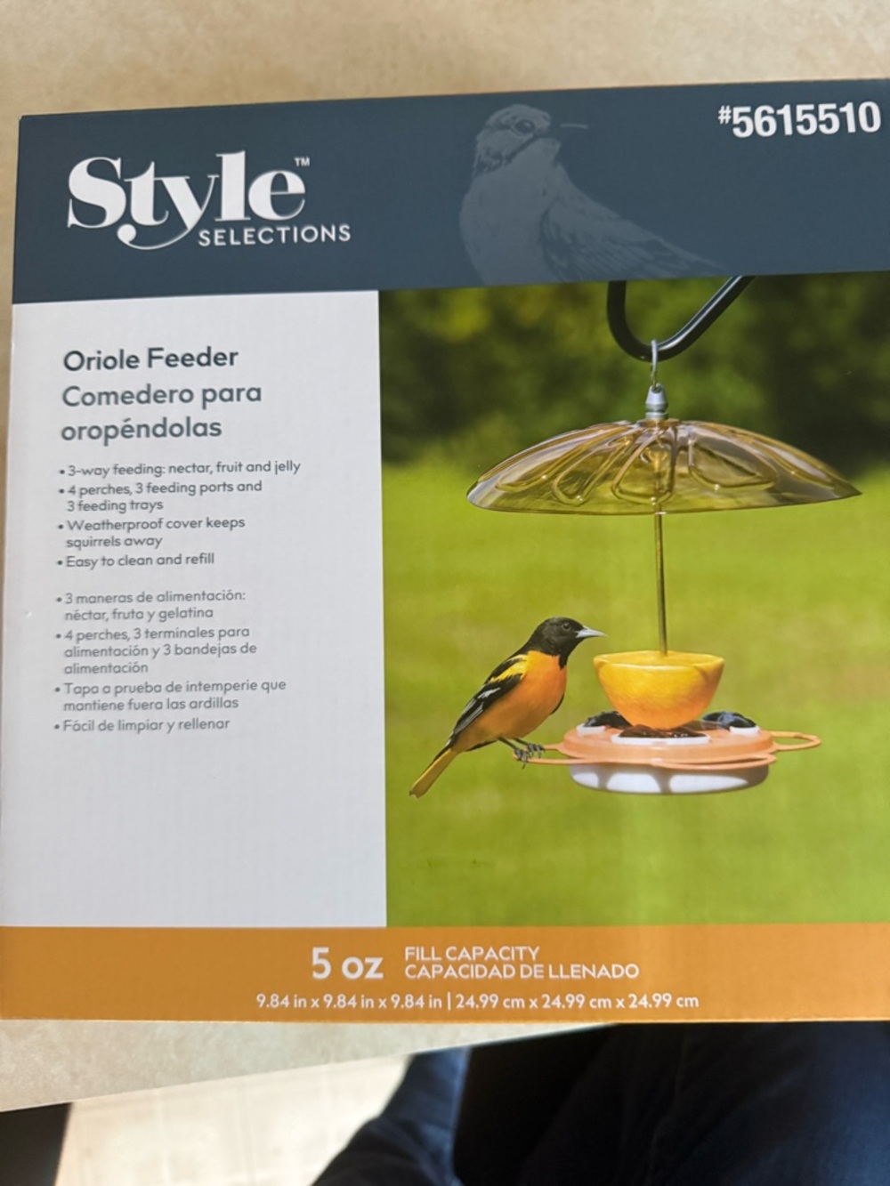 Style Selections Oriole Nectar Feeder‎ 5615510 5 oz Hanging Weatherproof Orange